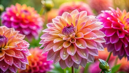 Misty Morning Dahlias: Macro Country Garden Photography