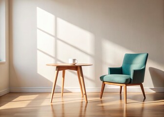 Minimalist home decor: modern chair and table take center stage in a stylish room scene.