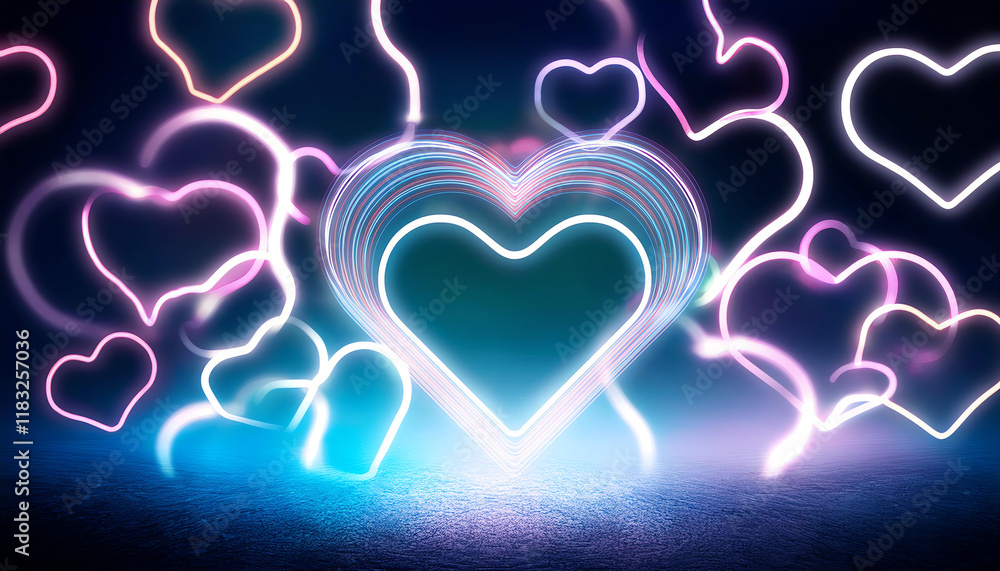 Aufkleber a vibrant display of glowing hearts in various sizes, creating a magical and romantic atmosphere wit