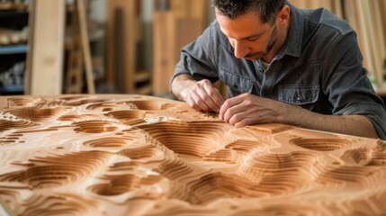 Resourceful Carpenter: A carpenter meticulously shaping wood into beautiful, timeless furniture, using skill and precision to create lasting pieces of craftsmanship.
