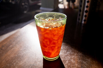Close up of an ice tea drink served from a coffeeshop in Malaysia