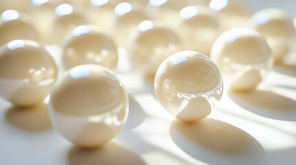 Unique arrangement of translucent spheres creating dynamic light patterns on a surface