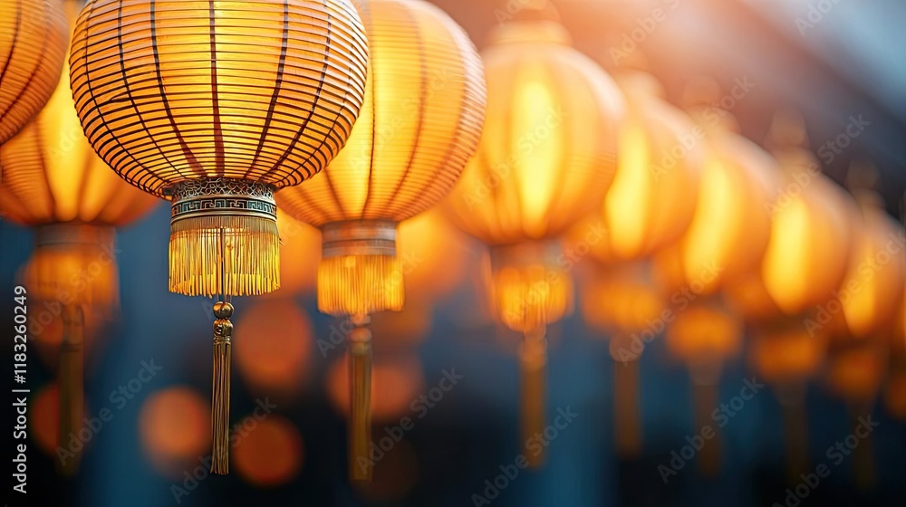 Poster chinese new year lighting idea. a collection of glowing lanterns, creating a warm and inviting atmos