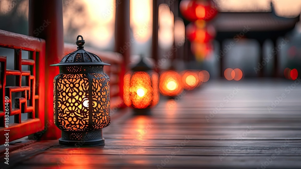 Aufkleber chinese new year festival idea. beautiful lanterns casting a warm glow on a serene walkway during su