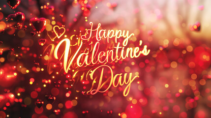 A vibrant design with Happy Valentines Day in golden word and heart shape 