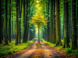 Fototapeta premium Serene woods, minimalist forest photography. Peaceful nature, simple green landscape.