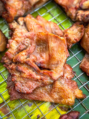 Pork grilled on the tray ready to eat