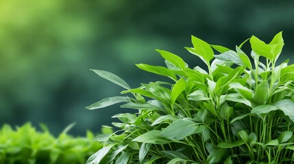 Obraz premium Vibrant Green Tea Plants Flourishing Outdoors: Close-Up Photo. AI Generated