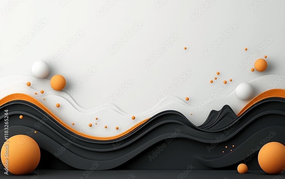 Poster dreamlike dark abstract background with soft pastel dots and dynamic lines creating a wave like moun