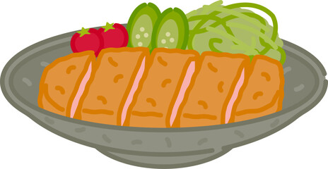 シンプルでかわいい日本料理アイコン：とんかつ