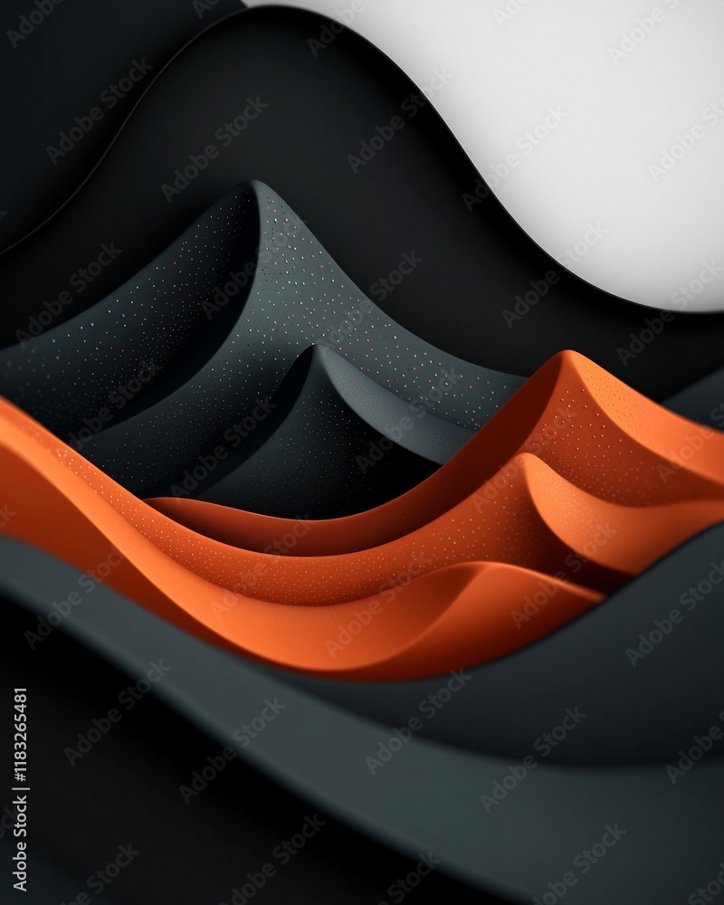 Poster Serene abstract 3D CGI background with soft pastel dots and dynamic lines creating a wave like mountain scene in a seamless white setting with a and minimalist aesthetic