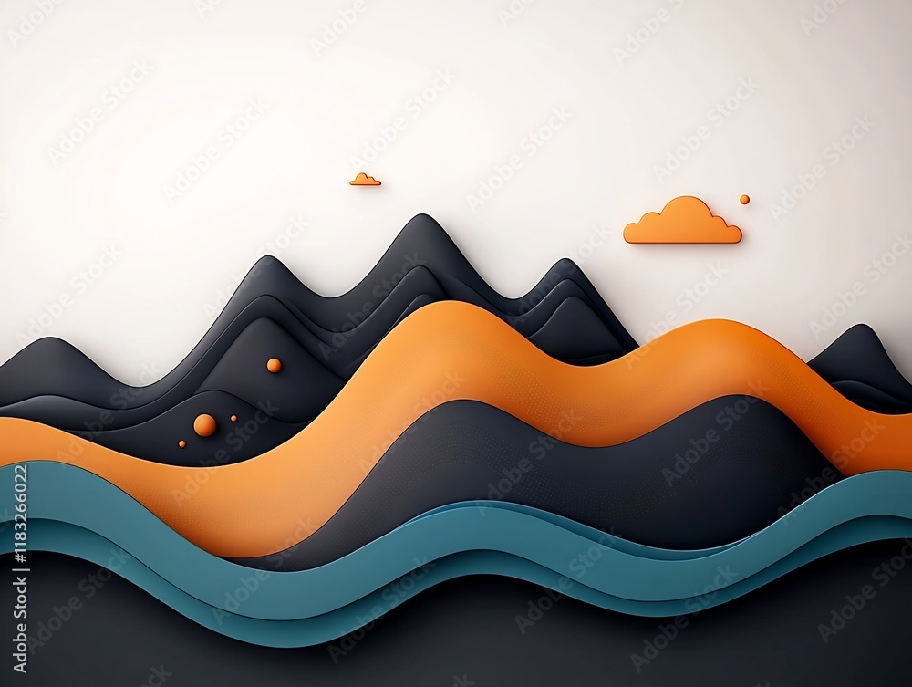 Poster captivating abstract digital art depicting a mountainous landscape with dynamic wave like patterns f