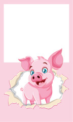 Cheerful Pig Breaking Through Paper