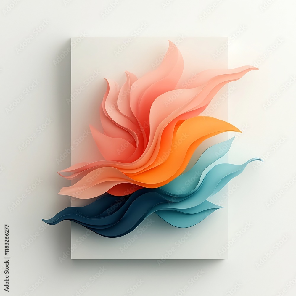 Poster pastel infused abstract composition with interlocking shapes and dynamic patterns in 3d digital art 