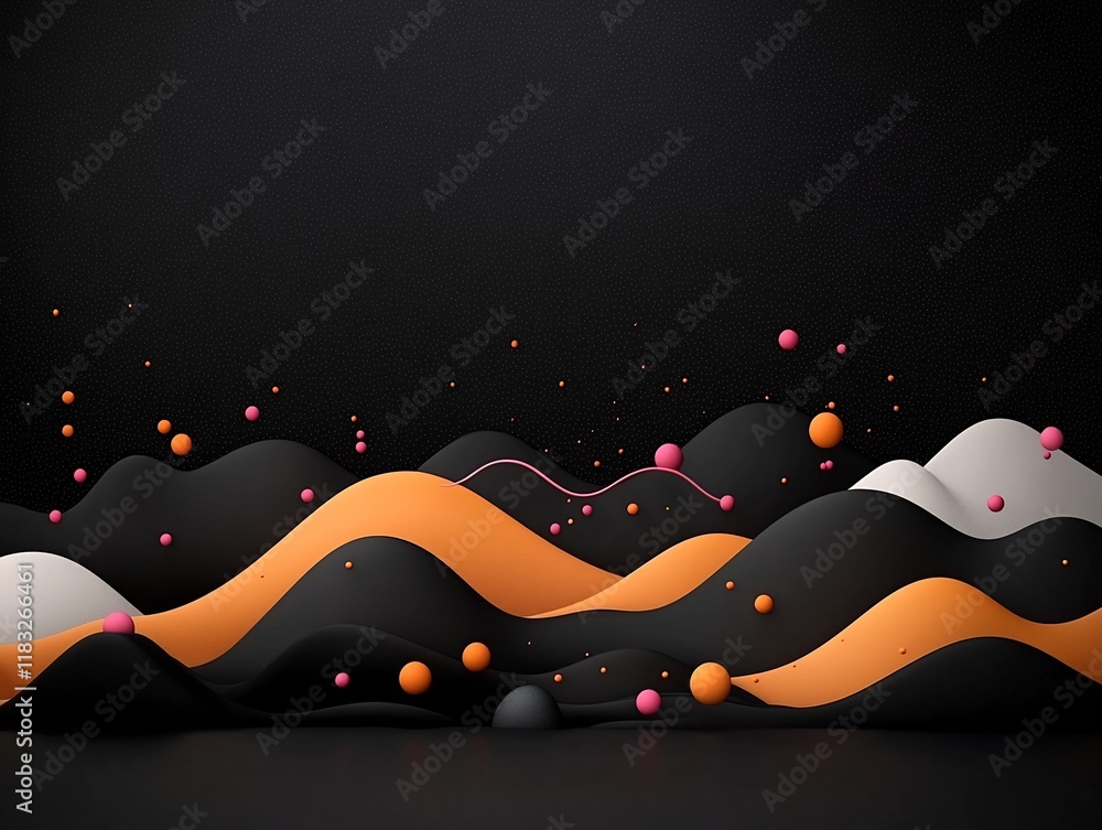 Fototapete Captivating Rhythmic Waves of Pastel Dots Across Mountainous Digital Landscape   Abstract 3D backdrop with a clean minimalist design featuring a dynamic