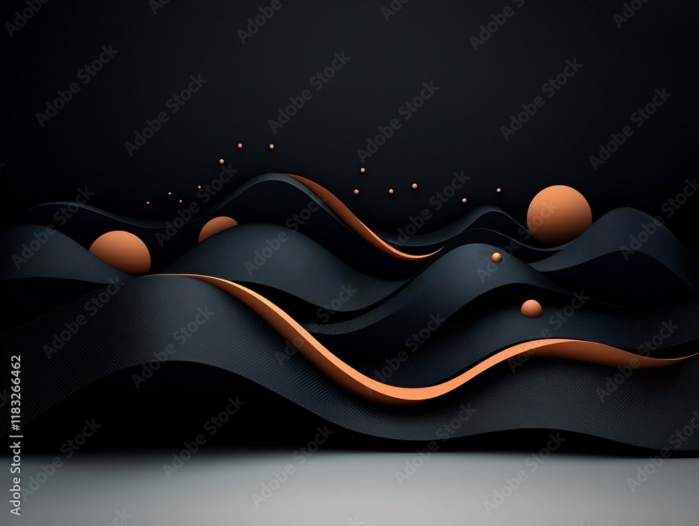 Poster mesmerizing abstract digital landscape with a dark backdrop featuring a rhythmic wave pattern compos
