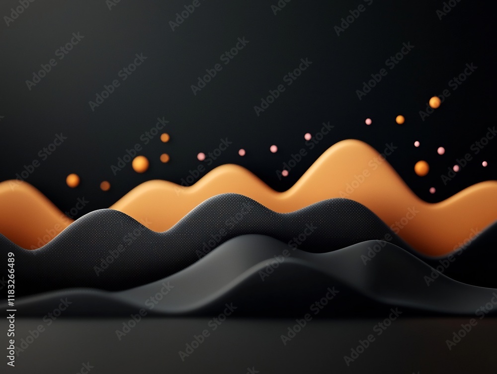 Poster mesmerizing pastel waves across mountainous terrain in dark abstract backdrop rhythmic 3d computer d