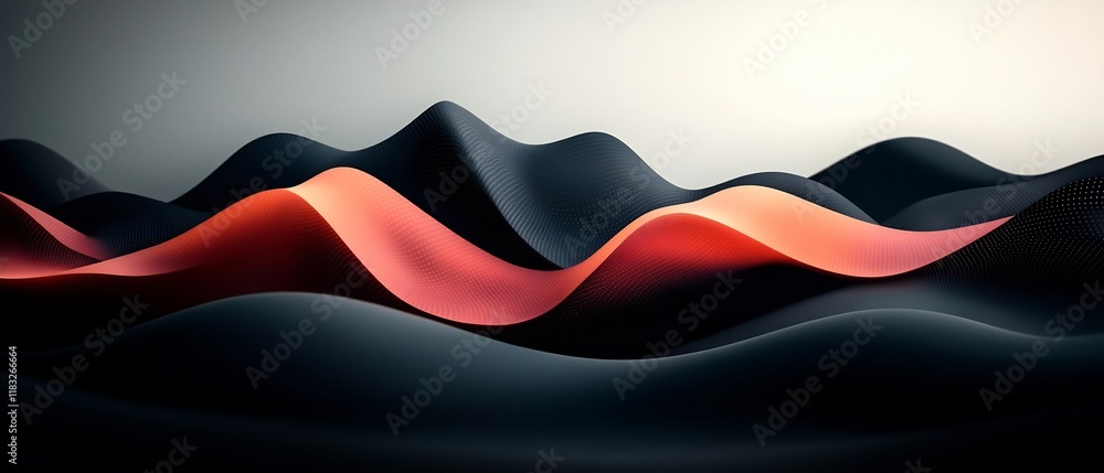 Poster ethereal abstract dark background with pastel colored dots and flowing lines generating a wave like 
