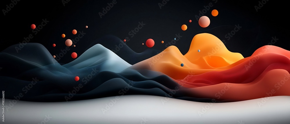 Poster ethereal abstract landscape with a dark background featuring a wave like effect of flowing pastel co