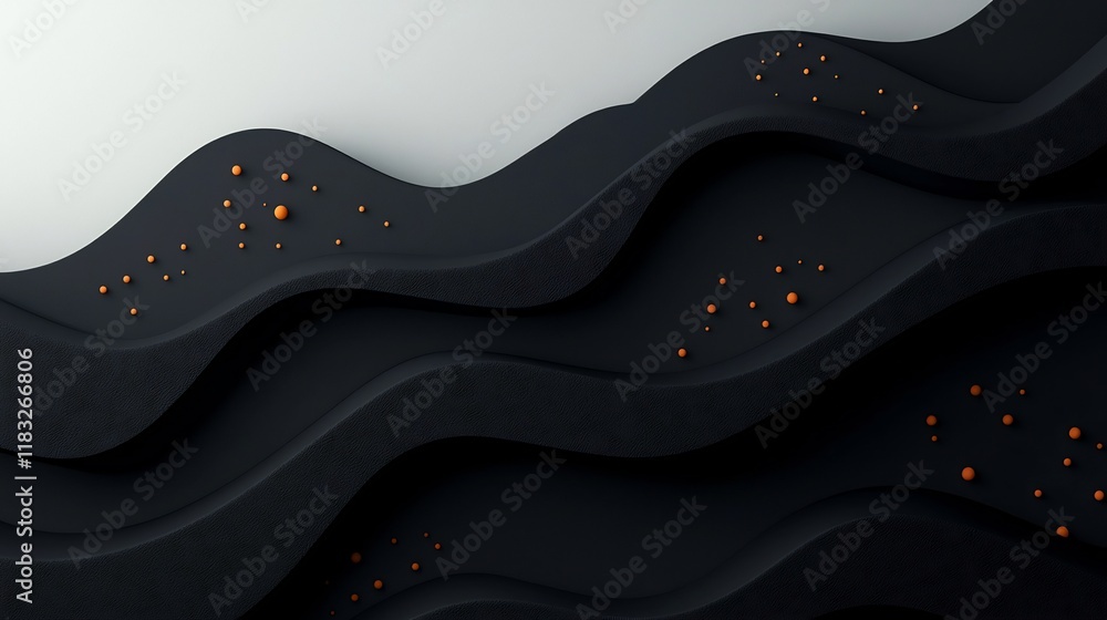 Poster Captivating abstract digital art piece featuring a dark minimalist background with pastel dots and flowing lines creating a mesmerizing wave pattern that evokes a surreal mountainscape  Elegant