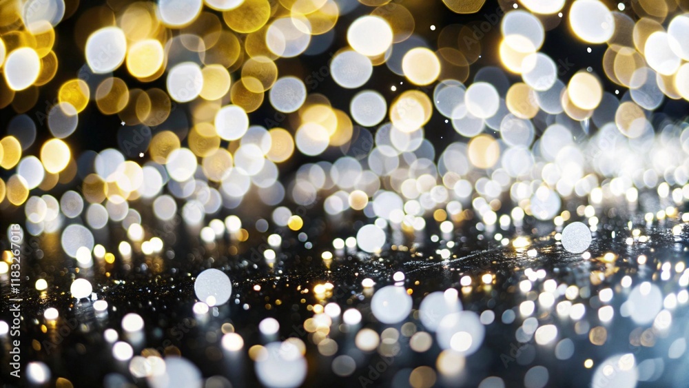 Poster abstract bokeh photograph with golden and teal light circles creating a dreamy ethereal atmosphere