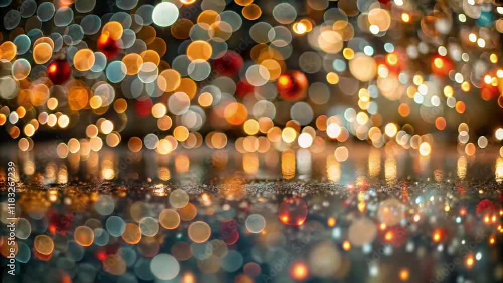 Poster abstract bokeh photograph with golden and teal light circles creating a dreamy ethereal atmosphere
