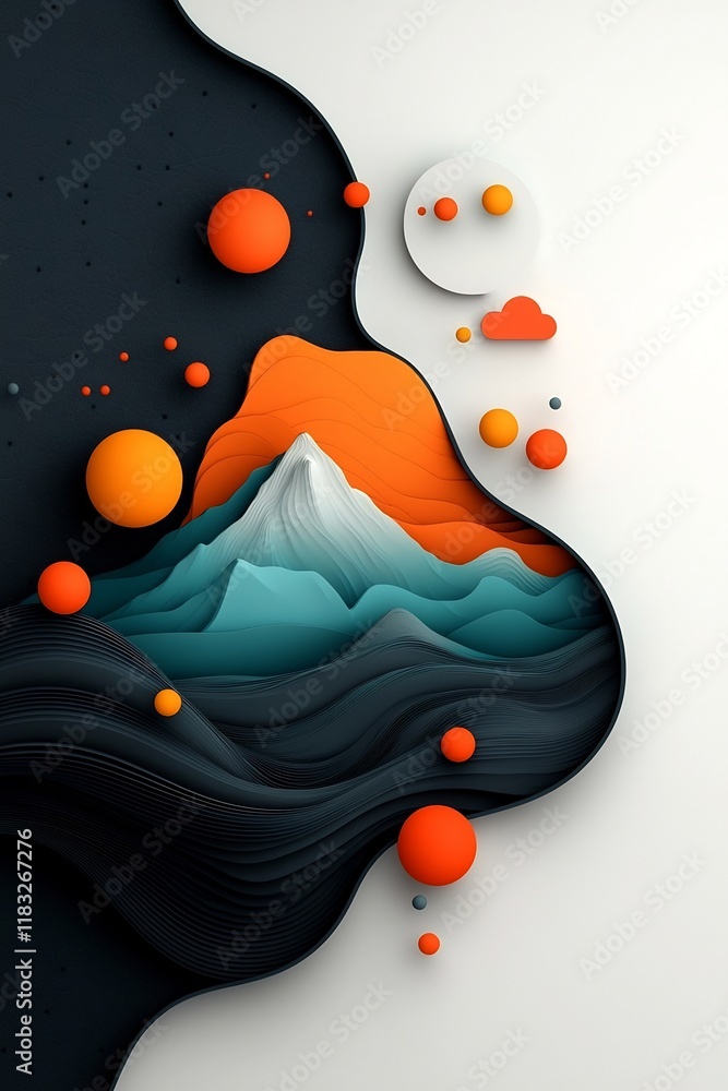 Aufkleber ethereal and abstract digital art composition featuring a wave shaped mountain landscape with soft p