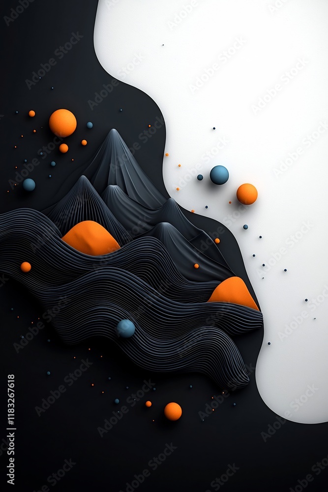 Aufkleber minimalist abstract dark black environment with pastel dots and undulating lines evoking a wave patt