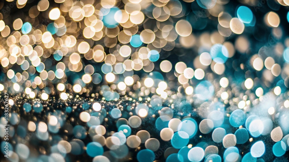 Poster abstract bokeh photograph with golden and teal light circles creating a dreamy ethereal atmosphere