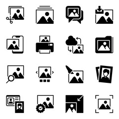 Image Related Vector Icons set. photography, search, multimedia, picture, wallpaper, background, media, photo, photograph, panorama, screen, graphic