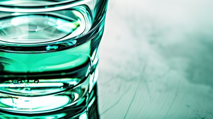 Close-up of a glass of water with a faint greenish tint, symbolizing arsenic contamination, on a plain white background with copy space. Environmental pollution and toxic substance danger concept.