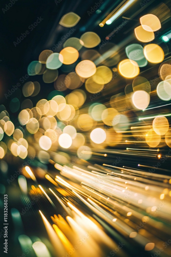 Poster abstract dynamic light painting with vibrant streaks and bokeh effects in diagonal composition on a 