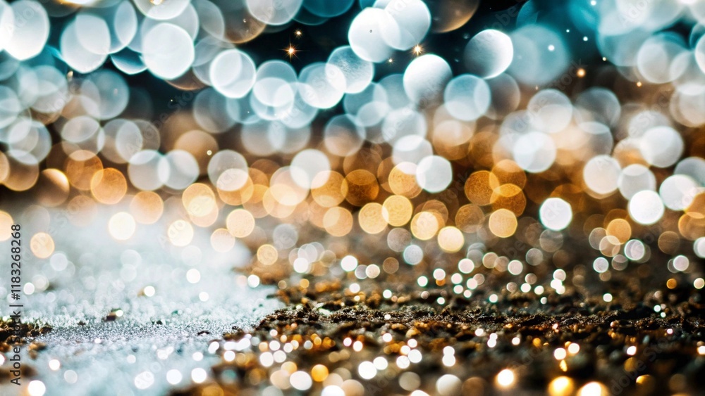 Poster abstract bokeh photograph with golden and teal light circles creating a dreamy ethereal atmosphere