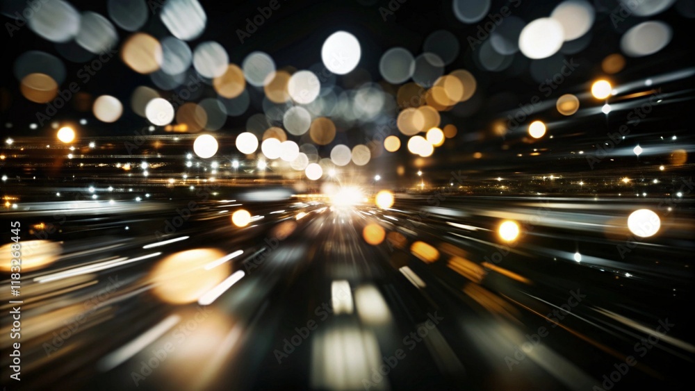 Poster abstract dynamic light painting with vibrant streaks and bokeh effects in diagonal composition on a 