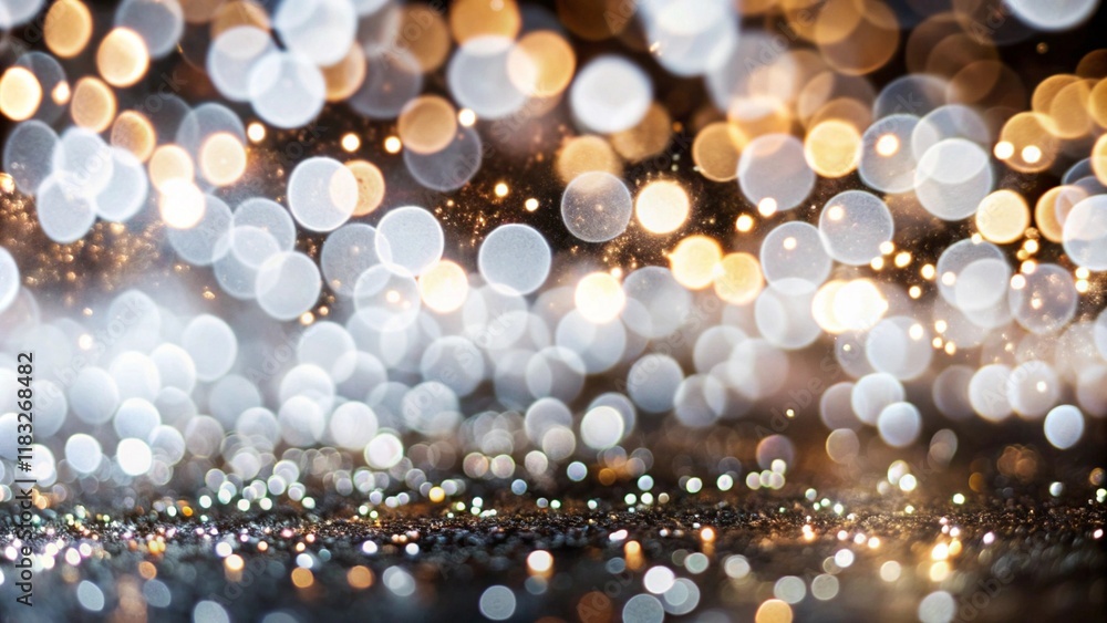 Poster abstract bokeh photograph with golden and teal light circles creating a dreamy ethereal atmosphere