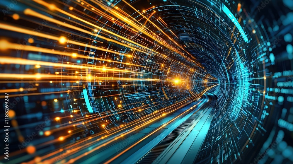 Poster Futuristic tunnel with glowing lines Abstract Tunnel Background Style