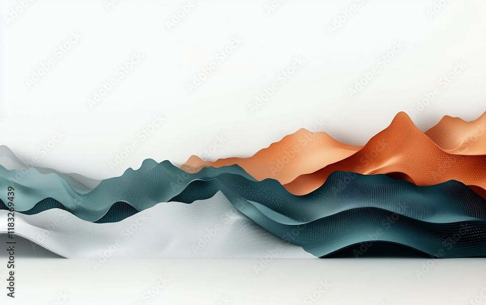 Poster ethereal and surreal abstract 3d rendered landscape with soft pastel tones dynamic wave like lines a