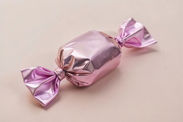 Single Cylindrical Candy Wrapped in Shiny Metallic Purple Foil