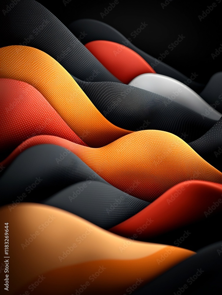 Poster captivating pastel colored gradient waves and flowing line patterns undulating across a shadowy moun