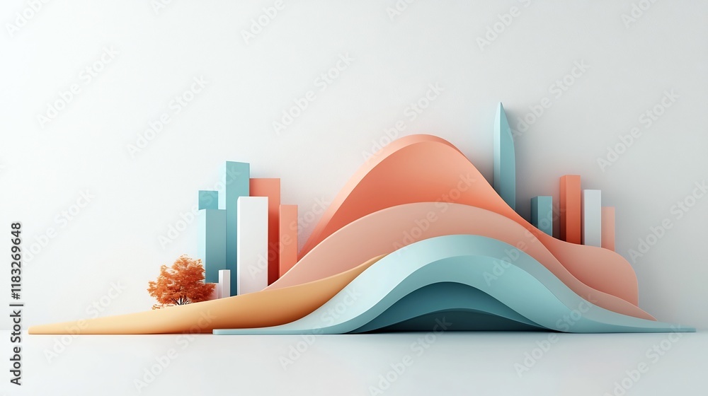 Poster futuristic pastel cityscape with sleek minimalist architecture dynamic 3d patterns and a clean high 