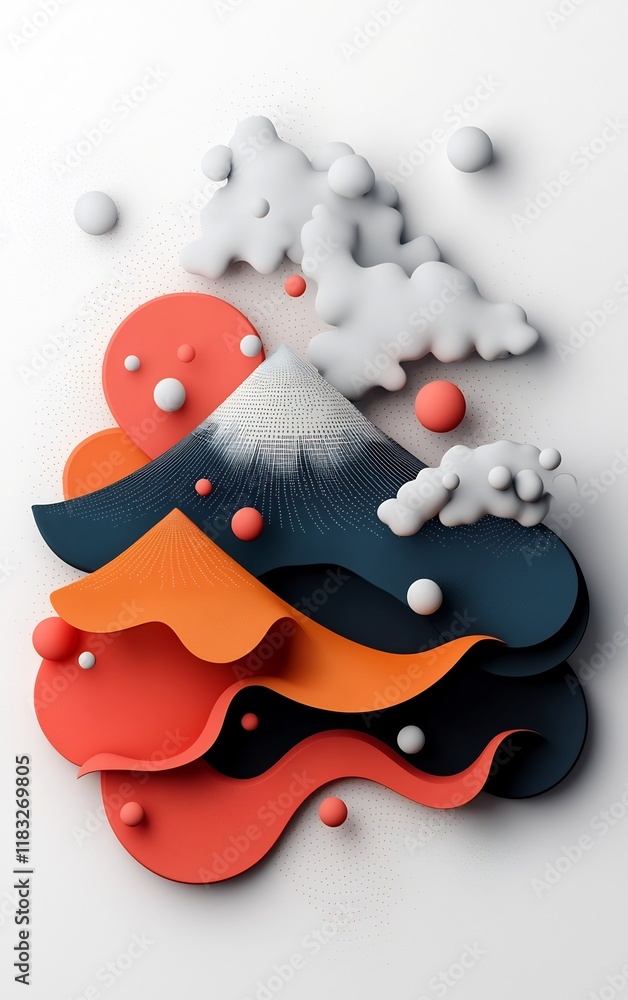 Poster stunning abstract pastel patterned mountain landscape with geometric dot and line patterns against a