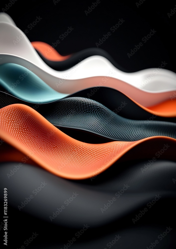 Poster mesmerizing display of pastel toned dots and curving line patterns generating a sense of movement ac
