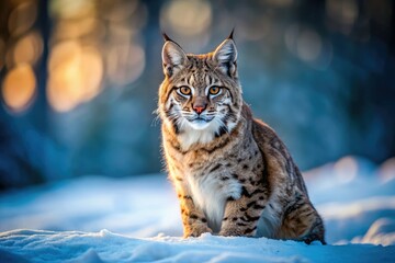 Fototapeta premium Winter's stealth hunter: a bobcat's long exposure snow hunt captured in stunning wildlife photography.