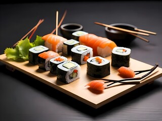 sushi with chopsticks