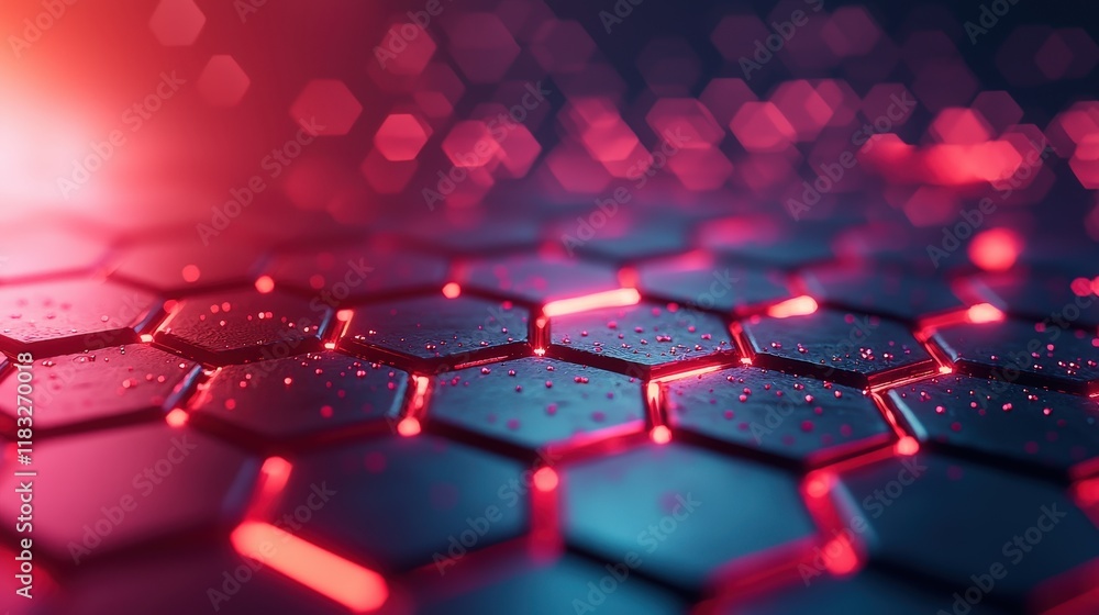 Poster graphene sheet depicted with hexagonal lattice patterns and glowing edge