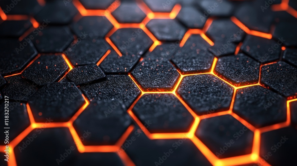 Poster graphene sheet depicted with hexagonal lattice patterns and glowing edge