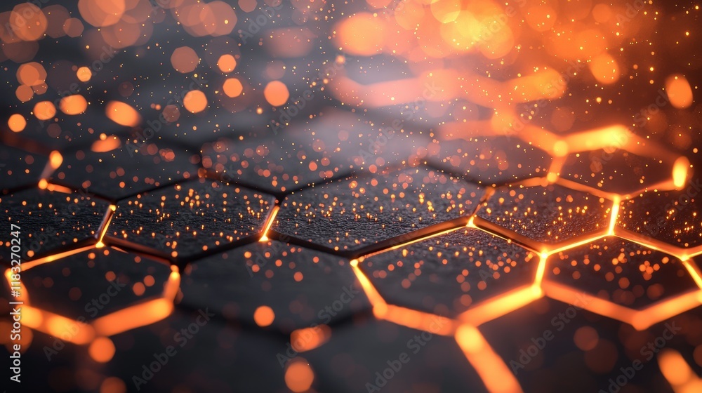Poster graphene sheet depicted with hexagonal lattice patterns and glowing edge