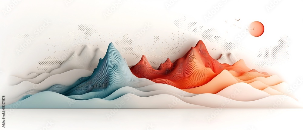Poster breathtaking abstract landscape featuring pastel colored mountains with a mesmerizing wave like over