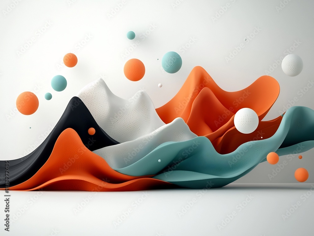 Poster stark and abstract 3d rendered landscape scene featuring a minimalist composition of pastel toned do