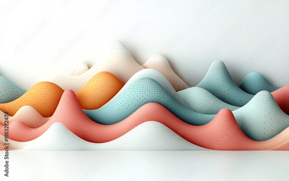 Poster mesmerizing and visually striking abstract pastel landscapes featuring a rhythmic wave of dotted and